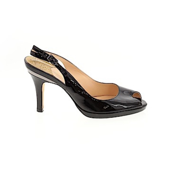 Cole Haan Black patent leather peep toe sling back heels size 7 - Picture 1 of 2